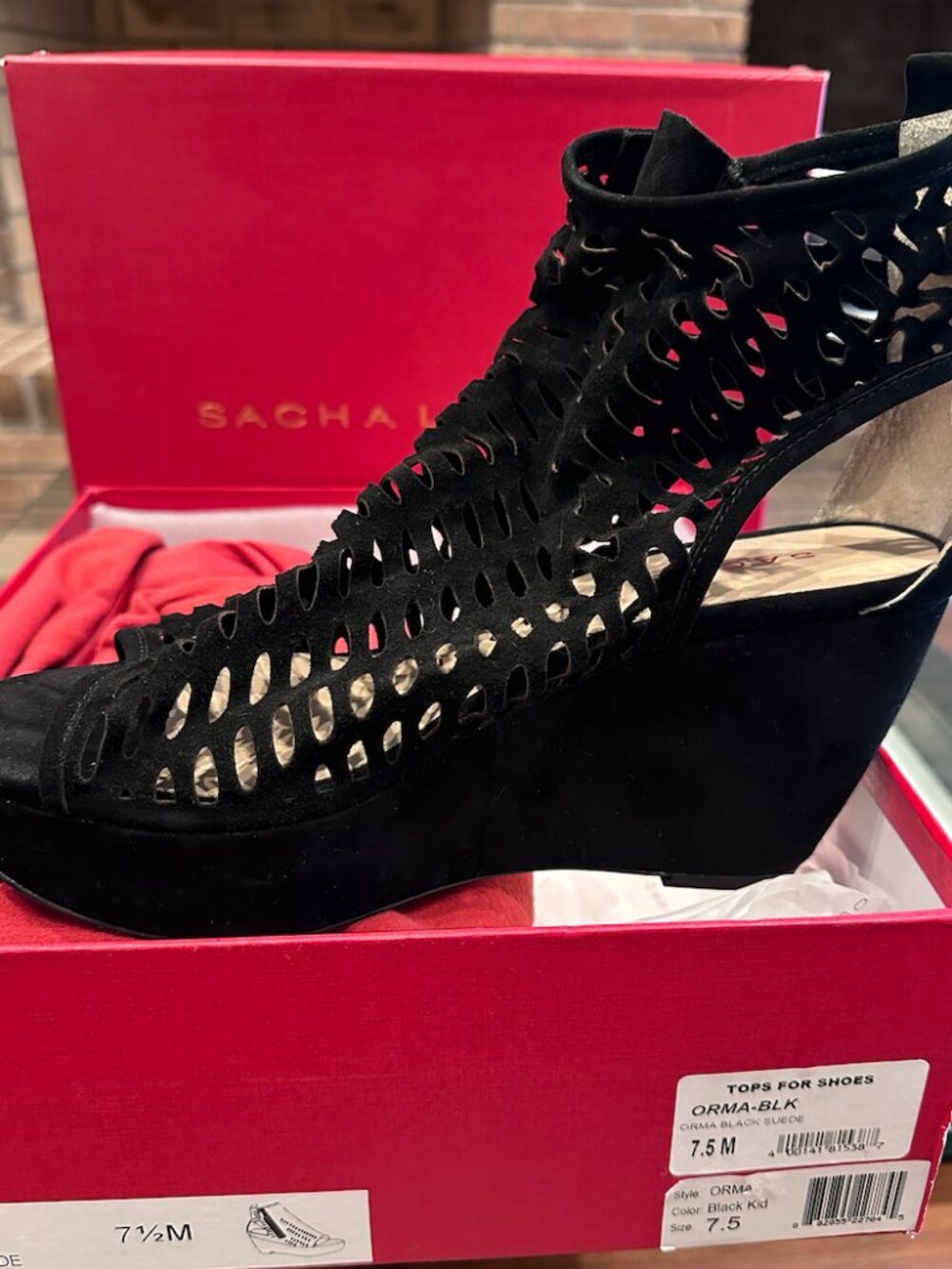 Sacha London Orma Wedge Zip Up Black Kid Suede